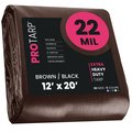 Protarp 12 ft x 20 ft Heavy Duty 22 Mil Tarp, Brown/Black, Polyethylene, Waterproof, Rip and Tear Proof PT-202-12X20